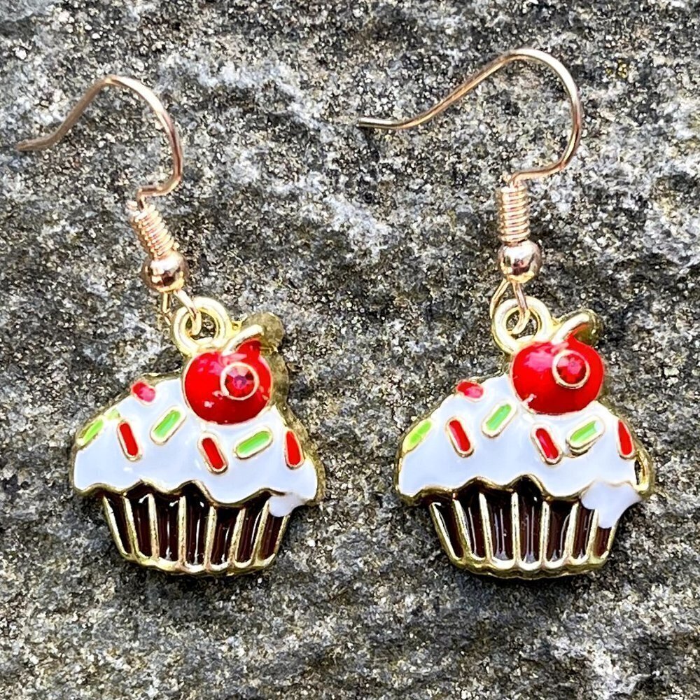 Cupcake Enamel Drop Earrings | Handmade - Picture 3 of 4